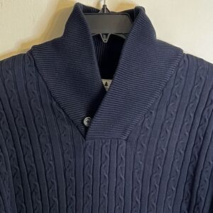 ✨Southern‎ Pines Women Pullover Sweater Med Blue Chunky Shawl Collar Cable Knit